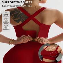 Conjunto deportivo de mujer talla grande 2 piezas: Leggings sin costuras de punto con estampado de mármol rojo y sujetador deportivo de espalda cruzada color burdeos, elástico, compresión, amigable con la piel, perfecto para entrenamiento y uso diario - Borgoña+Rojo - Ver 2