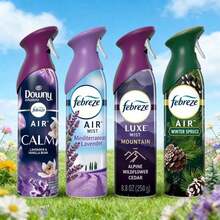 Valentines Day 4/1 Bottle Febreze Downy Infusions Calm Air Mist - Lavender & Vanilla Bean/Mediterranean Lavender/Mountain/White Pine & Juniper Berry - 8. 8oz, Air Freshener, Ambientador Para Casa, Spray, Travel Essential, Travel, Travel Accessories, Bathroom, Air Freshener For House, Cleaning Supplies, Glade, Room Decor, Extracted, Essential Oil Formula, Deodorizing, Long-Lasting Fragrance, Odor Removal, Air Purification, Natural Ingredients, Lavender, Lemon, Jasmine, And Marine Scents. Suitable For Home, Car, Bathroom, And Bedroom Use. Spray Type, Long-Lasting Fragrance - Mediterranean Lavender - 查看 10