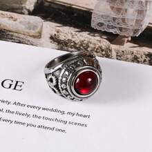 1PCS/ Non-Fading European And American Retro Hip-Hop Luxury 304 Stainless Steel Ring Red And Black  Noble Palace Ring Fashionable Unisex Street Elegant Daily Holiday Gift W5FO - màu đỏ - Xem 8