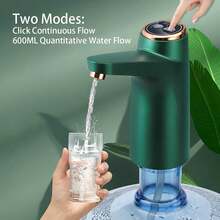 1pc USB- Electric Water Pump For 2/3/4/5 Gallon Bottles With LED Display - Portable Hands-Free Drinking System, Compatible With Large Water Jugs For Home, Camping, Office (USB Rechargeable Electric Water Pump) - Dark Green - View 2