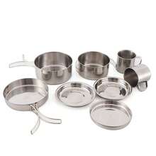 Stainless Steel 8pcs Camping Mess Kit: Pots Pan Plates Set For Hiking & Picnic Trips - Silver - View 6