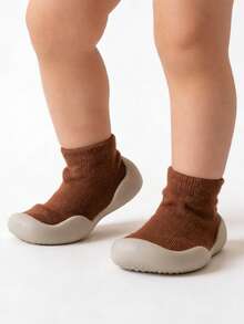 1 Pair Solid Brown Baby Toddler Anti-Slip Soft Sole Silicone Socks Shoes, Indoor & Outdoor Sneakers - Coffee Brown - View 11