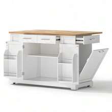 Mobile Storage Islands - White+Natural + MDF + European - View 2