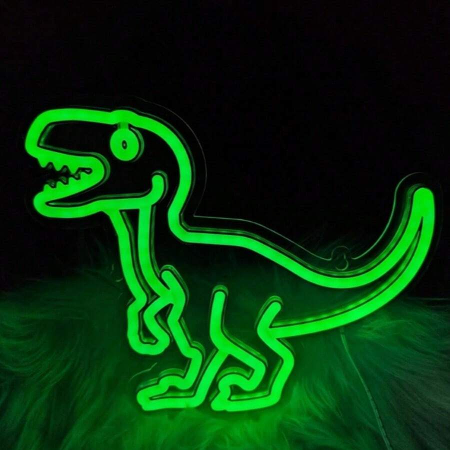 Adjustable Brightness Dinosaur Neon LED Sign, USB Powered Monster Neon Light For Home, Kids Room, Game Room, Birthday, Party (Green) - Green color light - View 1