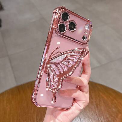 Funda de teléfono transparente con soporte de mariposa a prueba de golpes en 4 esquinas compatible con iPhone 17/6/7/8/X/XS/XR/11/12/13/14/15/16, Galaxy S26 S20-S25, A03-A07, A11-A17, A20-A73, Note 7/8/9/10/11/12/13/14/15, 9/10/12/13C/14C/15C, Honor Magic 5 6 7 Lite C53 C55
