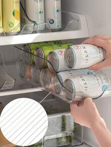1pc Easy Pull Can Beverage Storage Box, Large Capacity Thick Transparent Plastic Refrigerator Auto-Rolling Kitchen Organizer - Multicolor - View 3