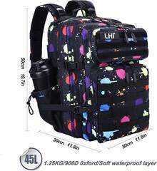 Sac à dos tactique militaire LHI 45 litres résistant à l'eau pour le trekking, la montagne, la chasse et les voyages - Idéal pour les hommes, les sports de plein et l'équipement militaire - Camouflage fluorescent - Voir 2