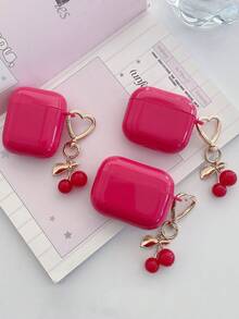 1个亮粉色亮面TPU蓝牙耳机保护套，带樱桃吊坠，可爱樱桃设计，兼容 Pro 3、 Pro（第二代）、 3、 Pro、 4，适合日常使用，春季、母亲节、生日、情人节和毕业季送礼佳品，快速发货 - 玫紅色 - 查看 5