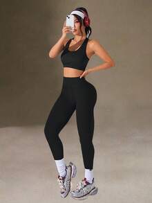 Quần yoga nữ cạp cao co giãn ôm sát, đồ tập yoga, quần legging mặc hàng ngày, quần áo nữ, quần legging nữ màu đen mùa xuân - màu đen - Xem 2