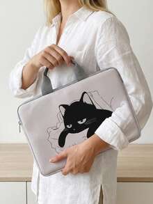猫咪图案印花笔记本电脑内胆包，笔记本电脑包，笔记本电脑保护套，平板电脑收纳包，笔记本电脑拉链内胆包，电脑包，适用于学校、商务、办公、教师节礼物、教师用品、教师包、教师节礼物、大学包、大学用品、返校必备品、教师、大学生、学生、教室笔记本电脑包、教室包、教师收纳包、教室收纳包 - 黑與白 - 查看 2