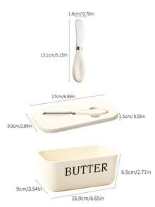 一套不锈钢黄油碟（含黄油刀）、带盖奶酪盒、奶酪切片器、冰箱食品容器，适用于家庭厨房、户外野餐和露营。 - 彩色 - 查看 2