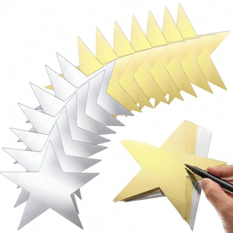 120 Pieces Stars Cutouts Gold Silver Double Printed Star Cutout Aluminum Foil Paper Star Confetti Cutouts 6 Inch Large Glitter Stars Decors For Bulletin Board Classroom Christmas Wedding Party Supply - 金色 - 查看 1