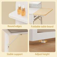 Tomnk Makeup Vanity Desk With Mirror And Lights, Small Vanity With Fabric Storage Drawer & Chair & Shelves, White Vanity With Fold-Up Panel And Power Outlet For Bedroom, Bedroom Furniture(The Light Strip Is Powered By USB) - 美規B型插(110-127V) - 查看 9