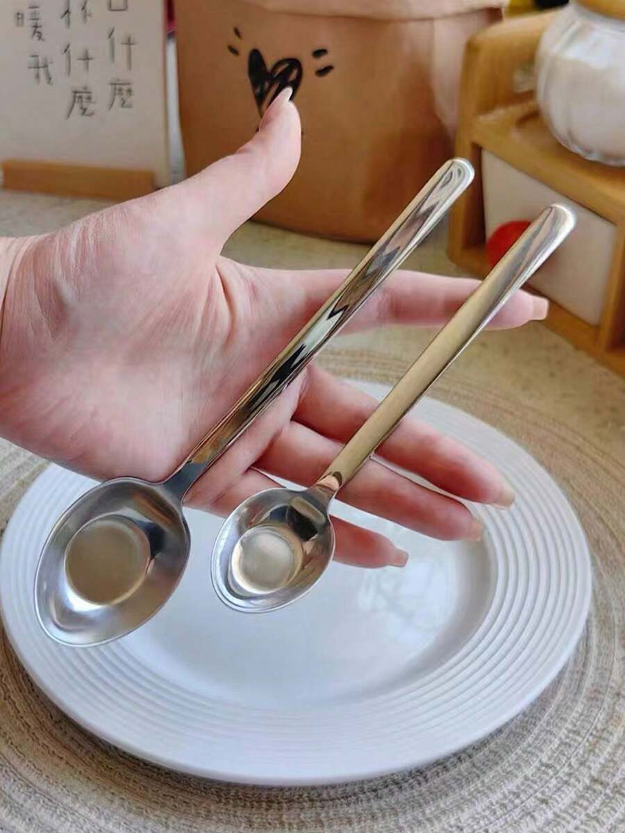 1件加厚304不锈钢个性化主菜勺、汤勺、平勺、粥勺 - 銀色 - 查看 1