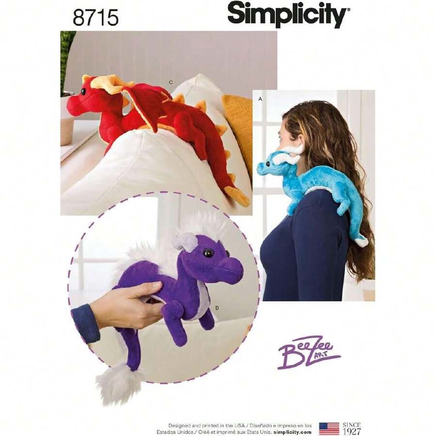 8715 - Patrones de costura de juguete de dragón para niños, diseño de dragón, talla única,40984754 - B - Ver 1
