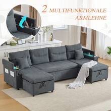 Sofa Bed Set - Dark Gray + Linen + Foam + 4 Seat - View 9