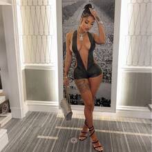 Women's Vacation Party Party Street Fashion Autumn And Winter New Sexy Hot Girl Deep V Backless Hanging Neck Solid Color Hip Jumpsuit Women's Clothing - 黑色 - 查看 4