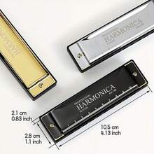 C Key 10 Hole 20 Tone Dual Harmonica Mouth Organ, Suitable For Beginners And Professionals In Blues Harmonica, Retro Style Harmonica, Equipped With A Hard Shell, Is An Ideal Gift Choice - 金色 - 查看 7