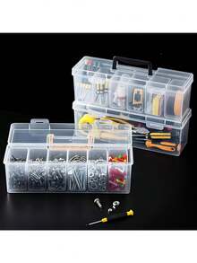 7pcs (6 Small Boxes + 1 Large Box) Tool Parts Storage Box, Multi-Compartment Handheld Transparent Tool Storage Box, Home Screws, Wrenches, Hardware Parts Organizer Box, Toy Organizer, Portable Divided Storage Box - A - View 12