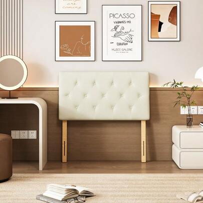 Cabezal de cama tapizado HOMEMAKE, con altura ajustable, patas de madera, acolchado, fácil de instalar.