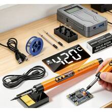1 Conjunto Ferro de Solda Mini com Temperatura Ajustável, Kit de Ferro de Solda Portátil Recarregável por USB para Reparo de Eletrodomésticos, Fabricação de Joias, Projetos DIY - Inclui Ferro de Solda, 3/1 Pontas de Solda, Suporte, Resina, Caixa de Armazenamento - Multicolorido - Visão 2