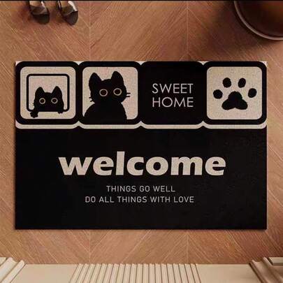 40cm X 60cm Cute Cat Pattern Floor Mat, Soft Absorbent And Non-Slip Bathroom Mat, Suitable For Bathrooms, Bedrooms, Living Rooms, Kitchens, Entrances, Washable, Autumn New Product, Halloween Decoration Set Of 1 Piece