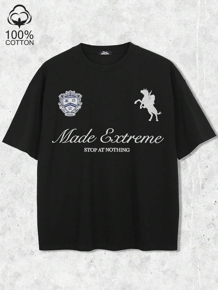 Tiny Spark 黑色T恤，印花复古徽章图案 - 黑色 - 查看 1