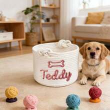 Personalized Braided Rope Pet Toy Storage Basket, Custom Pet Name Gift Basket, Travel Storage Bag, Tote Bag For Pet Lovers, Home Decor Pet Supplies - Multicolor - View 38