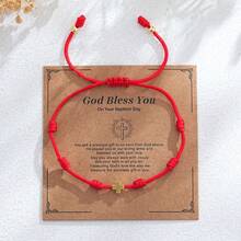 1pc/3pcs/Set Boho Cross Adjustable Braided Bracelet, Lucky Charm Bracelet, Stackable Bracelet, Couple Bracelet, Friend Gift, Birthday Gift, Sister Bracelet, Family Gift, Valentine's Day Gift, Christmas Gift, New Mom Gift, Christian Gift, Christening Gift - Red - View 11