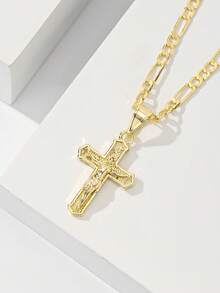 1件经典小耶稣十字架吊坠项链，限量版“守护之光”，适合圣诞节、感恩节、万圣节、母亲节、情人节、送给朋友、教会成员、初领圣体、作为礼物、日常及节日佩戴、祈祷。 - 金黃色 - 查看 1