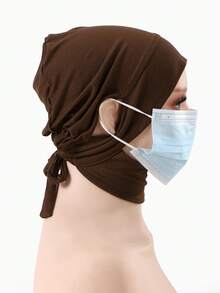 1pc Women Plain Color Earhole Hijab Cap, Lightweight Elastic Tied Headband Hijab Accessories, Hijab Cap, White Scarf, Head Scarf, Turban Scarf, Fashionable Minimalist Breathable Can Wear Headphones Small Cap Scarf For Women, Suitable For Daily Use Or As A Gift For Family And Friends - Multicolor - View 11