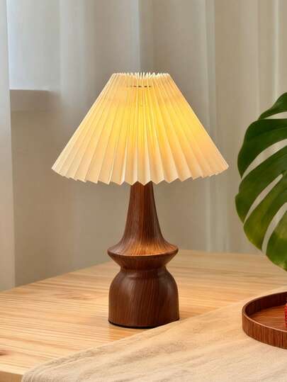 1pc Wooden Texture Decorative Table Lamp, Suitable For Living Room, Study, Hotel Bedside, Outdoor Camping, Eid Gift, Bedroom, Reading, Children, Decoration, Pregnancy, Sensor, Prayer Corner, Italian, Minimalist, European, Chinese, French, Modern Arabic, Minimalist Islamic, Oasis Mixed Style