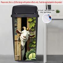 1-Piece Self-Adhesive Large Goat Peeking Through Doors And Windows Sticker - Cute PVC Sticker, Onion Hair Goat With Cabbage Leaf Design (14.57"X32.28"/37x82cm), Suitable For Trash Cans, Walls, Rooms, Farmhouse Decoration - Removable Goat - Style 1 - View 5