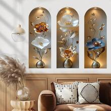 Bộ 3 miếng dán tường hình vòm cây cảnh và bó hoa 3D hiệu ứng lập thể, có thể tháo rời, tự dính và chống thấm nước, thích hợp để trang trí phông nền sofa, hành lang văn phòng và làm đạo cụ nghệ thuật trong nhà. - Hình dán tường hoa văn hình vòm - Xem 6