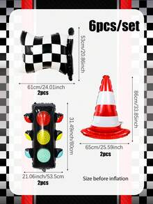 2/6pcs Racing Theme Balloon Set, Includes Traffic Light, Red & Green Light, Road Barrier, Racing Flag Foil Balloons, Suitable For Racing Theme, Motorcycle, Car, Birthday Party, Racing Party Supplies, Red, Yellow, Green Decoration - Multicolor - View 10