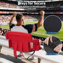 2 Pack Wide Bleacher Seats With Back Support, 6-Position Reclining Stadium Chairs With Adjustable Armrests, Cup Holder & Pockets, Portable Folding Chairs For Sports, Concerts - Red - View 4