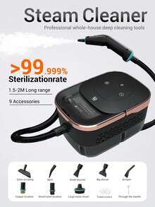 1250毫升高压蒸汽清洁器，适用于空调、厨房、汽车、家具清洁，6档可调，15秒快速加热，便携式蒸汽清洁器，可用于家庭清洁污垢、油脂、瓷砖缝隙、地板、汽车，配备10种配件，多功能蒸汽清洁器 - 查看 11