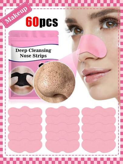 60 tiras nasales negras, tiras nasales de limpieza de poros sin alcohol - limpieza profunda y minimización de poros, eliminación de puntos negros y blancos, adecuado para todo tipo de piel, fácil de usar, fórmula suave, herramienta de cuidado de la piel, limpieza facial diaria y cuidado