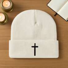 1顶/2顶 秋冬新款腈纶十字绣针织帽，男女通用百搭嘻哈防寒针织帽 - 彩色 - 查看 4