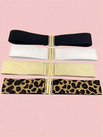 1条弹力腰带，适用于羽绒服和连衣裙，时尚束腰配饰，适合万圣节、教师节、情人节等场合，豹纹、纯色、几何图案，休闲百搭，春夏秋冬四季皆宜。