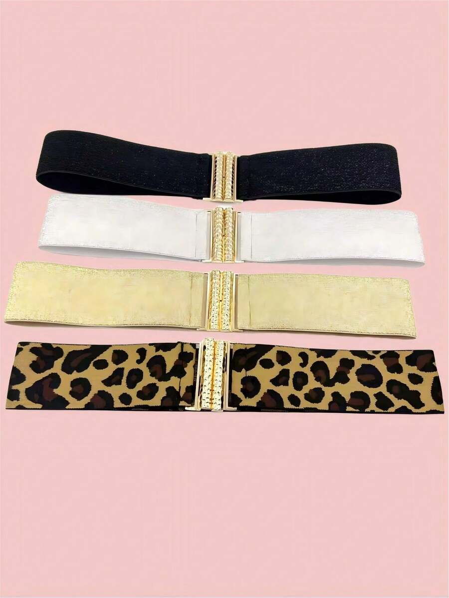 1条弹力腰带，适用于羽绒服和连衣裙，时尚束腰配饰，适合万圣节、教师节、情人节等场合，豹纹、纯色、几何图案，休闲百搭，春夏秋冬四季皆宜。 - 彩色 - 查看 1