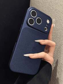 Fashion Lychee Leather Texture Large Window Phone Case Compatible With IPhone 17 Pro Max 17 Pro 16 Pro Max 15 14 Pro 13 12 Pro 17 Camera Protection Matte Soft Bumper Shockproof Cover - Dark Blue - View 4