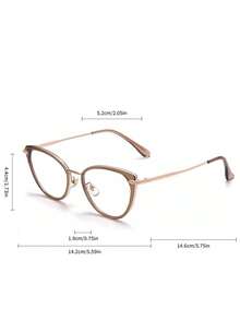 Y2K风格女士香槟色猫眼框眼镜，无度数透明镜片，时尚配饰 - 淺咖色 - 查看 7
