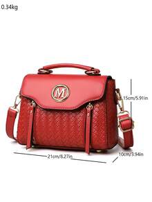 Retro Minimalist Printed Crossbody Bag With Adjustable PU Strap, Flap Closure, New Year - Bronze - View 2