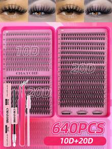 640片簇状假睫毛，单根睫毛，D型卷翘，10-16mm DIY睫毛簇，10D+20D/30D+40D+50D防水假睫毛，超浓密，附赠睫毛胶和镊子，3D俄罗斯浓密睫毛，适合浓妆、日常妆容、角色扮演、全妆及日常佩戴 - 彩色 - 查看 15