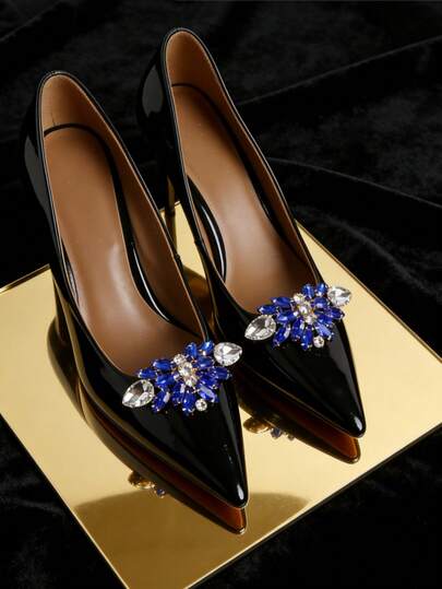 2 piezas Decoraciones de metal con incrustaciones de rhinestones azules, de moda, elegantes, clásicas, lindas decoraciones DIY para zapatos de tacón alto, adecuadas para sandalias, zapatillas, broches, clips de bolso, decoración del hogar de damas elegantes y sexys, versátiles