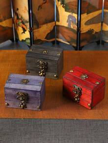 1个复古木质小号收纳盒，首饰盒，可收纳戒指项链、工艺品、珍宝，复古木质包装盒 - 彩色 - 查看 8