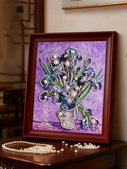 2026 New Purple Flower Pattern Frameless DIY Diamond Painting Creative Art Set, Chinese Style, Suitable For Bedroom Decor, Living Room Wall Art, Room Decoration, Artwork, Friend's Birthday Gift, New Year, Valentine's Day, Creative Holiday Gift, With Exquisite Pearl Decor