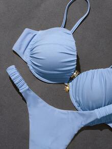 Sultry Sol Đồ bơi nữ, bikini nâng ngực, quần bơi cạp cao gợi cảm, họa tiết rùa biển màu vàng nhạt, trang phục đi biển mùa hè. - Màu xanh lam - Xem 11