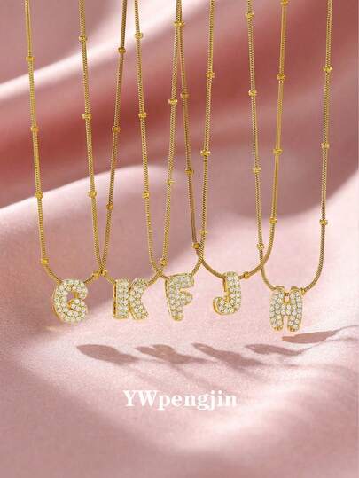 1pc Luxury Elegant Fashion English Letter Necklace, Stainless Steel Bead Chain Gold Letter Necklace, Suitable For Girls, Friends, Mothers, Family, Classmates, Daughters, Anniversary, Valentine's Day, Mother's Day, Birthday, Graduation, Daily Wear, Party